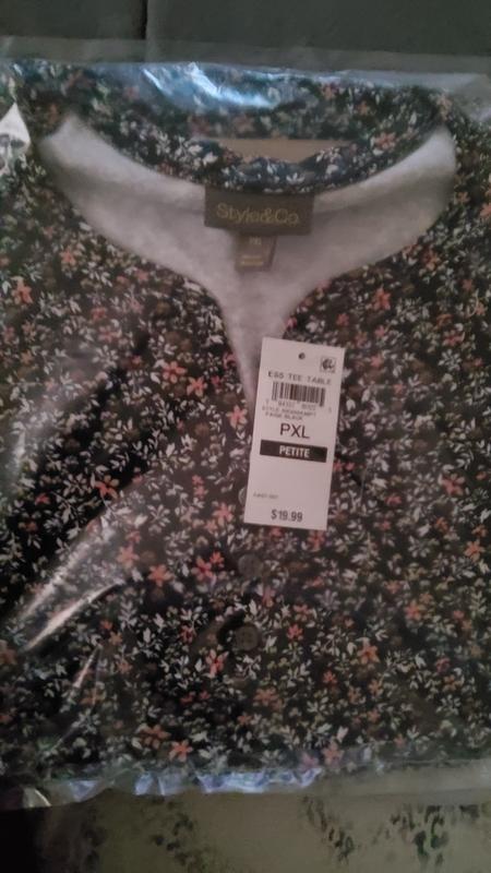 Style & Co Petite Printed Short-Sleeve Henley Top