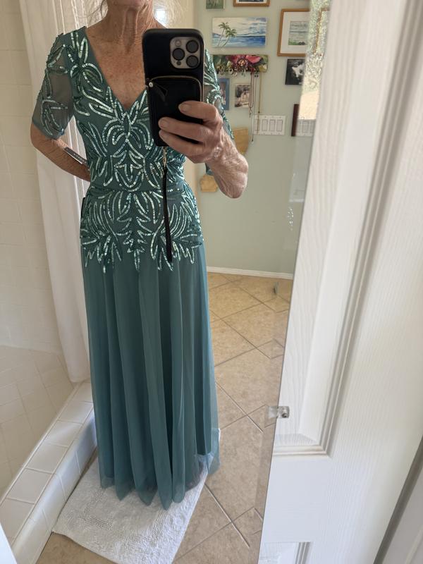 white beaded long prom dress Primavera Couture 3927 Prom Dress - Mint main image 1