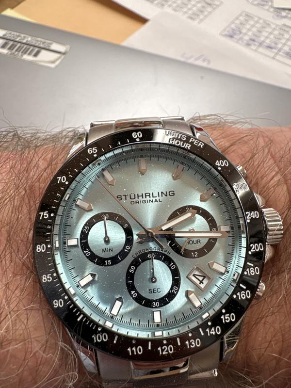 Stuhrling 3960 Men's Chronograph Watch Quartz Japan VR32 Ice Blue
