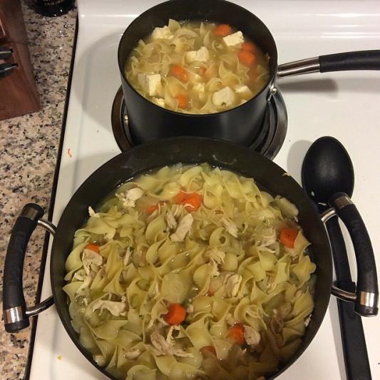 his & hers, chicken & tofu soups