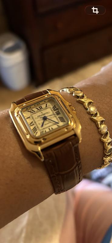 peugeot women's 14k gold plated tank leather dress watch Gold-Plated 32mm Shape Brown Strap gold sparkle mini dress