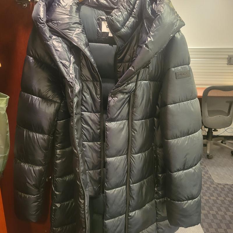 DKNY Women's Bibbed Shawl-Collar Packable Shine Puffer Coat