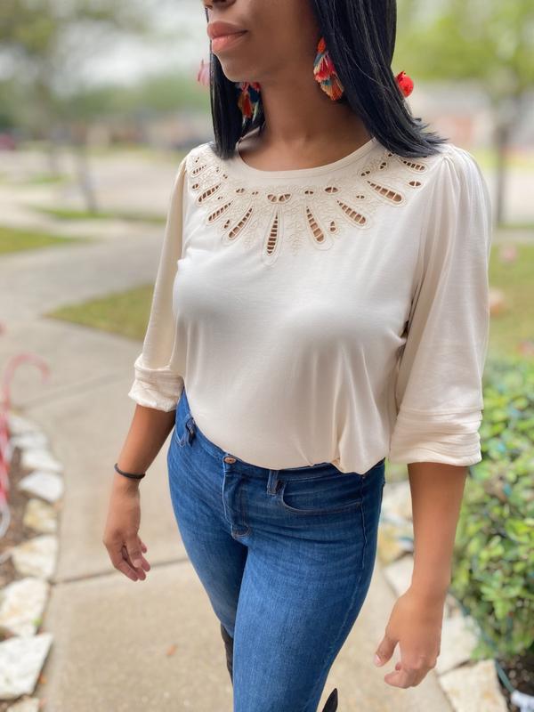 Close up of collar and sleeve design