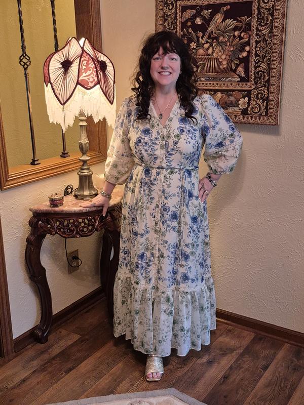 taylor embroidered chiffon midi dress Embroidered Denim Dress in Organic Cotton main image 0