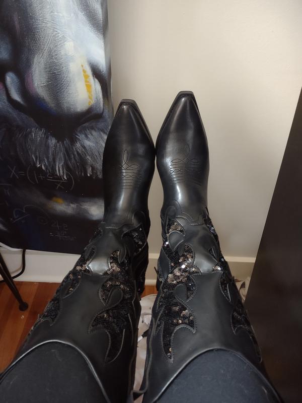 WILD PAIR Women's Black Smooth Lucah Western sold Pointed-Toe Tall Boots SZ 9