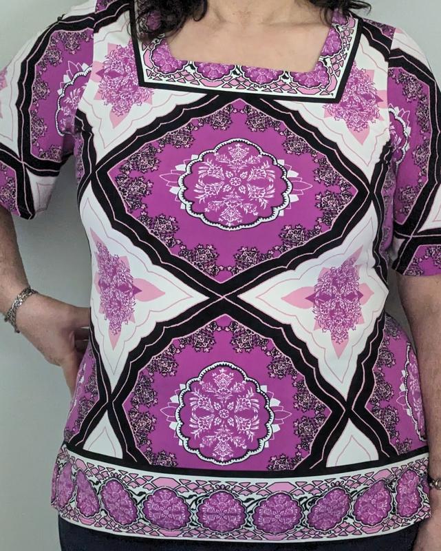 売れ筋商品|||ジェイエムコレクション カットソー トップス レディース Plus Size Printed Square-Neck Short-Sleeve Top, Exclusively at Macy's Neo Jade Combo 27723027_fpx.tif?$filterlrg$&