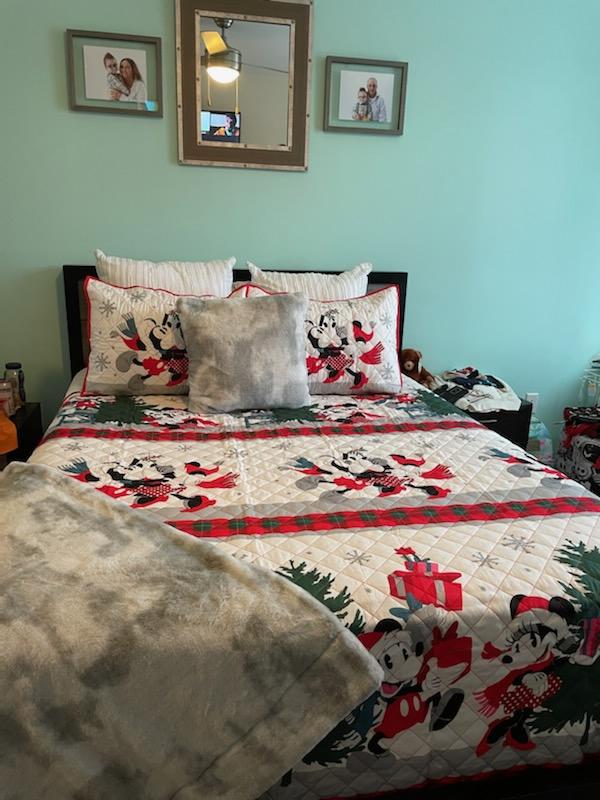 QUEEN outlets Mickey & Minnie Holiday quilt sham set ,