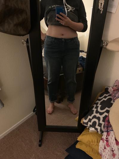 pulled down to wear they should be worn. The crotch is low and the hem hits my ankles.