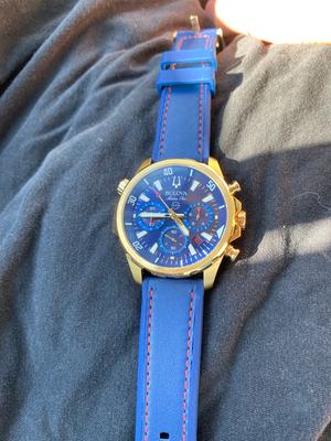 Bulova Men s Chronograph Marine Star Blue Leather Silicone Strap Watch 43mm Macy s