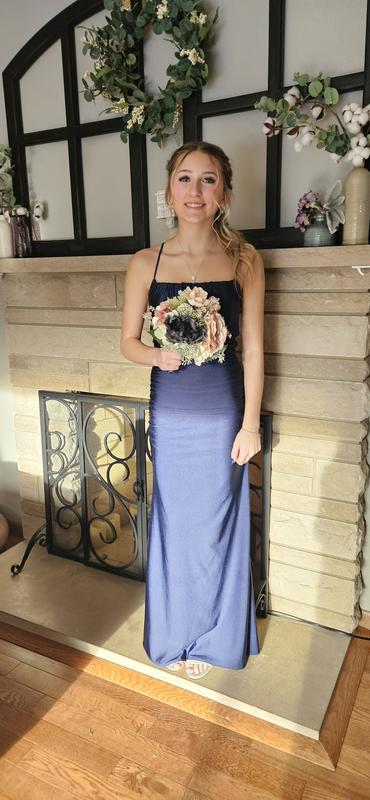 Juniors' Square-Neck Ruched Strappy Sleeveless Gown