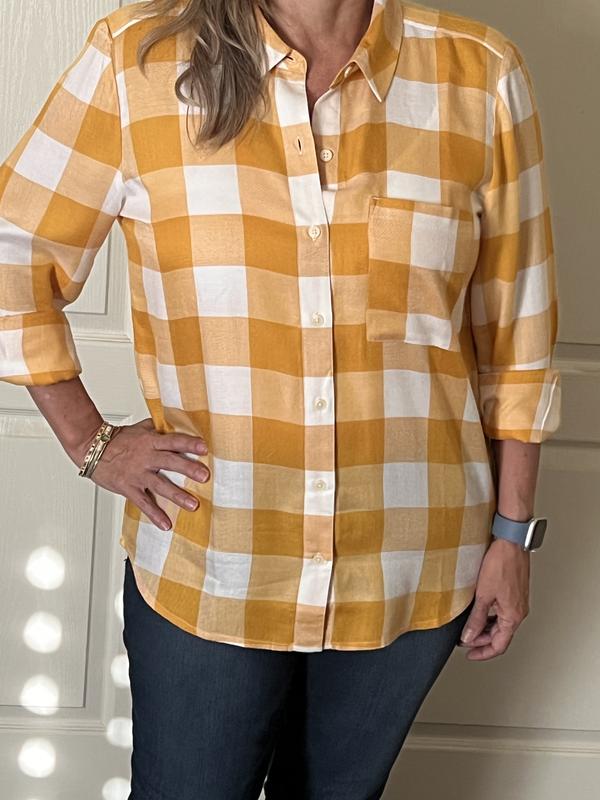 売れ筋商品|||スタイルアンドコー カットソー トップス レディース Women's Plaid Button-Down Perfect Shirt, Exclusively at Macy's White Black 29533894_fpx.tif?$filterlrg$&
