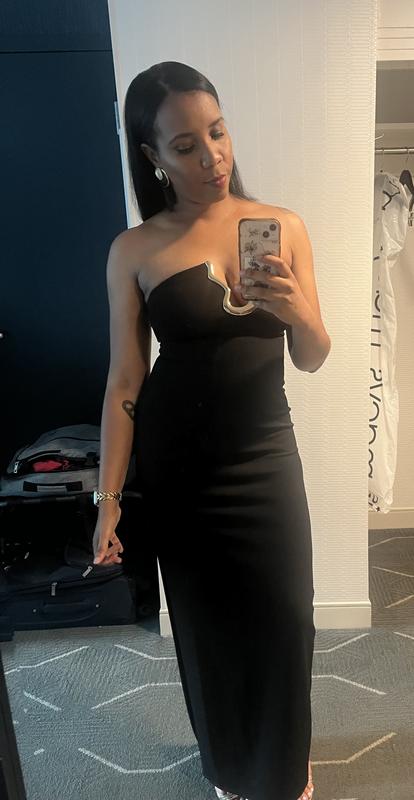 Juniors' Hardware-Trim Strapless Gown