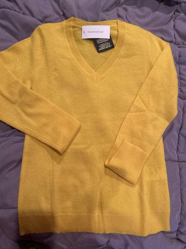 XL Mens Macys CASHMERE V Neck Pullover Sweater good Sunny Yellow Classic Club Room Charter Club