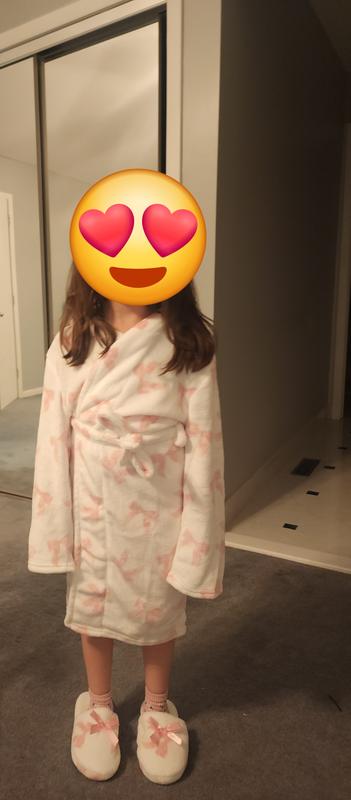 Little and Big Girls 2-Piece Bow Print Flannel Robe With Slippers Set