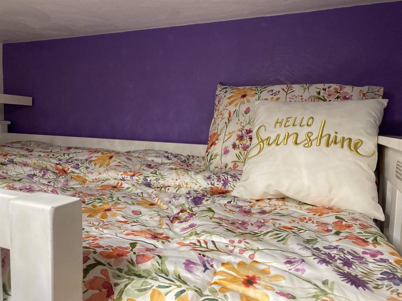 The bed is a bunk—so hard to take perfect photo.