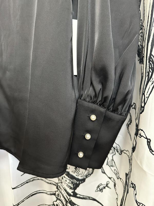 Women's Luxe Satin Imitation Pearl Button Down Blouse