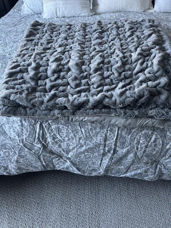 Ruched Reversible Faux-Fur Throw, 50" x 60"