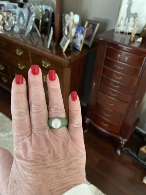 Cultured Freshwater Pearl Jade Ring in 14k Gold (9mm)