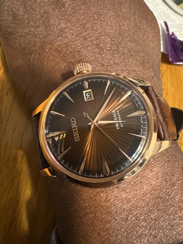 Seiko Men's Automatic Presage Brown Leather Strap Watch 40.5mm
