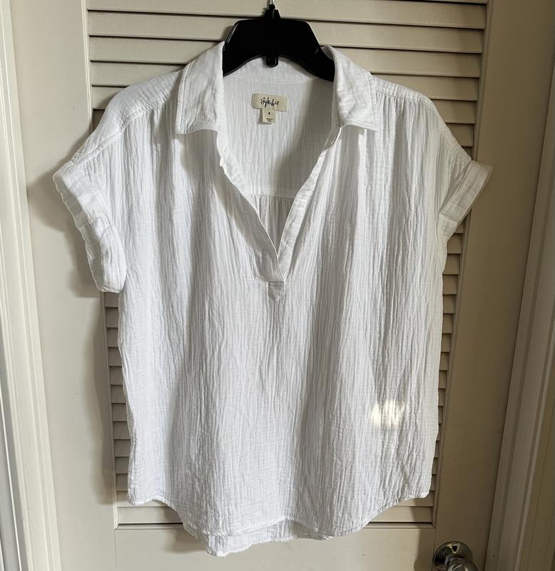 Style & Co Women's Printed Gauze Short-Sleeve Popover Top