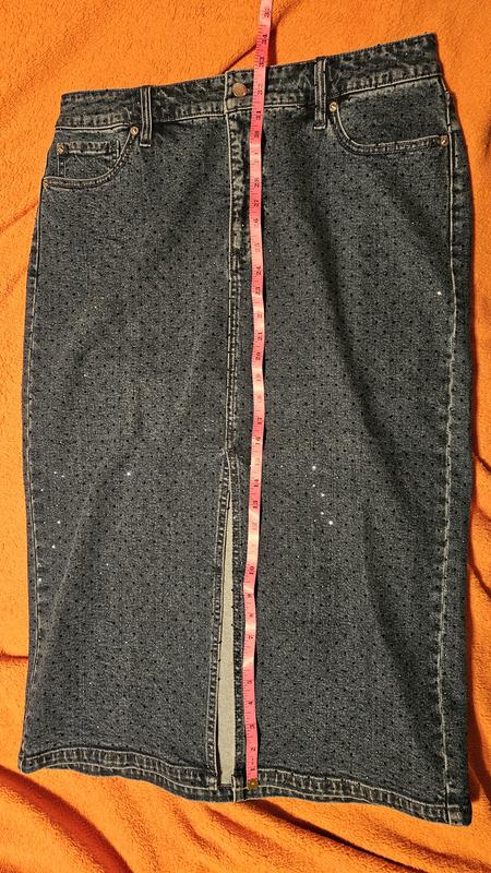 Color under different lighting, measurements size 14 & slit length, blue rhinestones close-up.