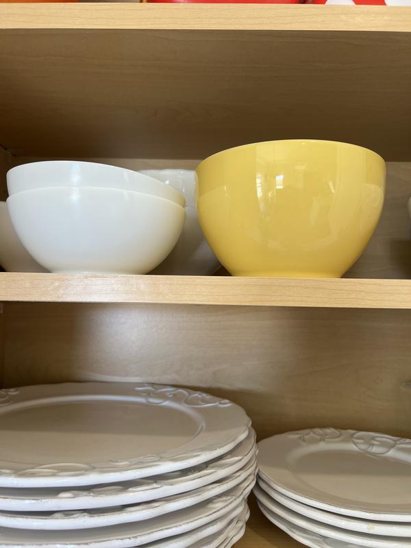 Two stacked are smaller than one large bowl.