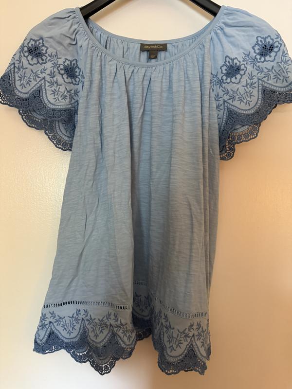 売れ筋商品|||スタイルアンドコー カットソー トップス レディース Women's Scoop-Neck Embroidered Short-Sleeve Top, Exclusively at Macy's Flutter Black Style & Co Women's Scoop-Neck Embroidered Short-Sleeve Top