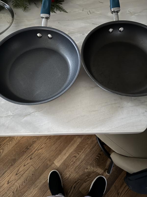 left = scratched old pan;center new pan; right comparison