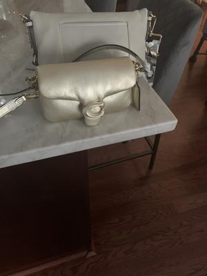 Coach Pillow Tabby Shoulder Bag 18 Metallic Silver in Calfskin