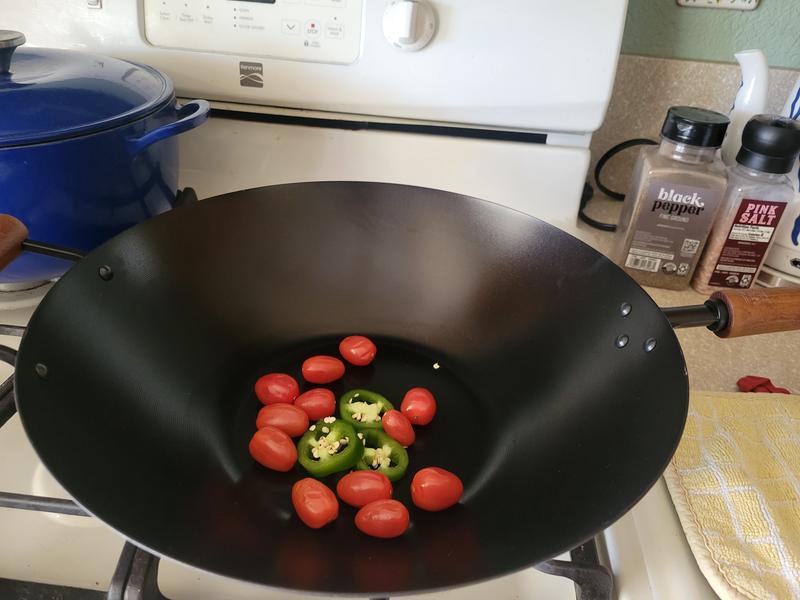 Adding vegetables to the pan. Lots of room still.