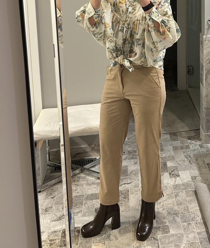 Rise is too long, length is awkward, material not at all like suede