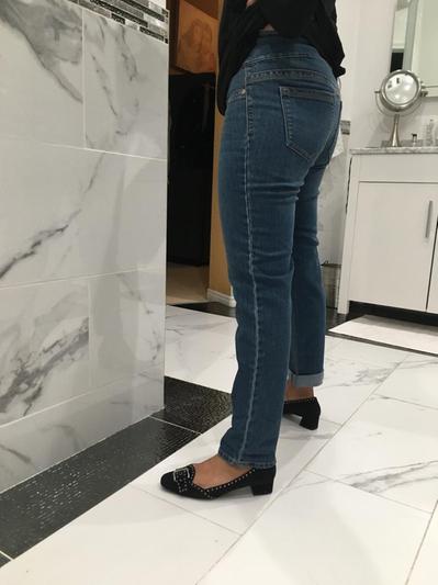 Not too tight and ideal blue denim color -look great with flats