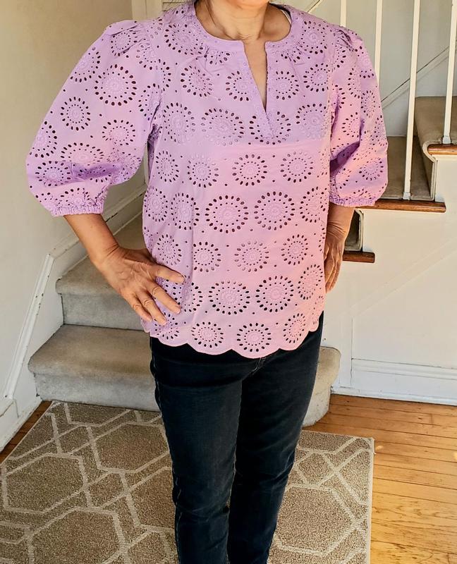 売れ筋商品|||スタイルアンドコー カットソー トップス レディース Women's Printed 3/4 Sleeve Eyelet Top, Exclusively at Macy's Neutral Floral Style & Co Women's Split-Neck Eyelet-Embroidered Top