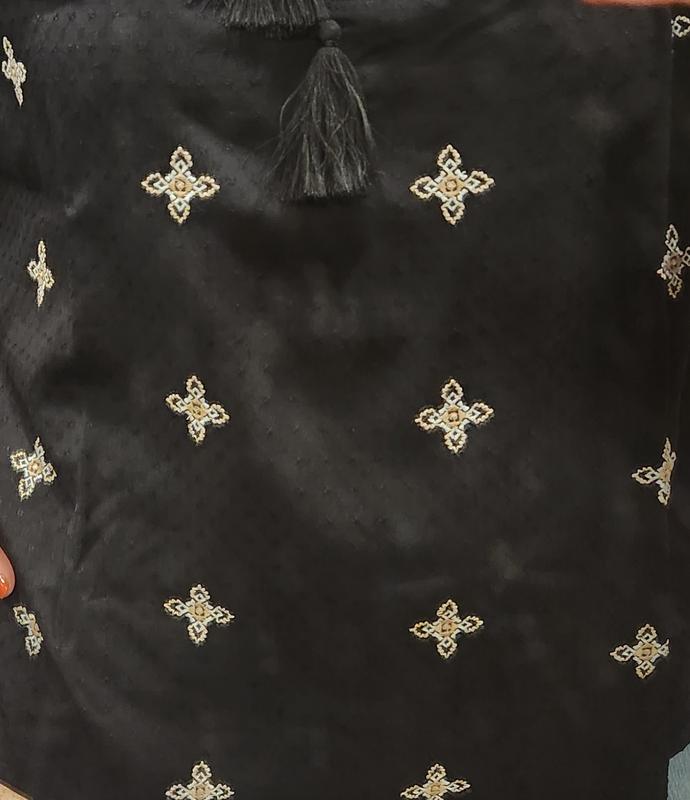 Close up of the embroidery and material.