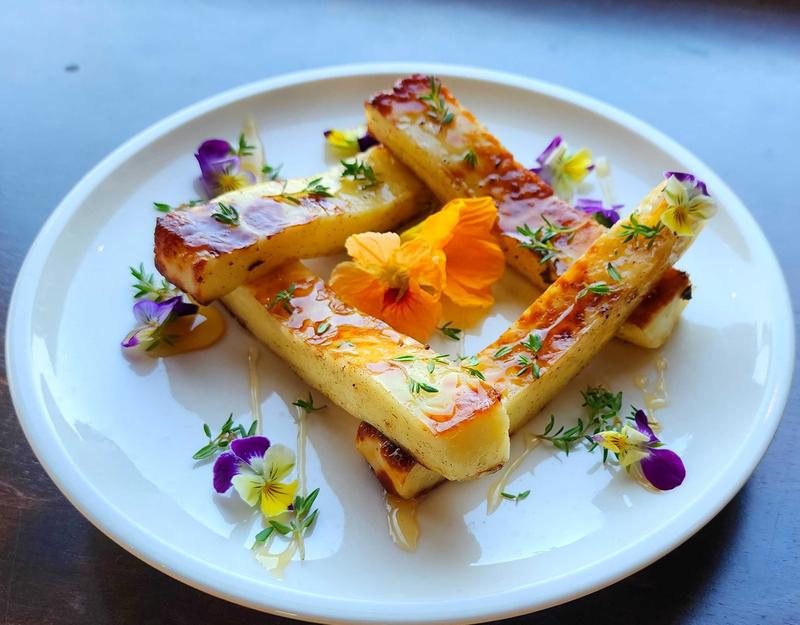 Grilled Juusto cheese w/honey on Salad plate