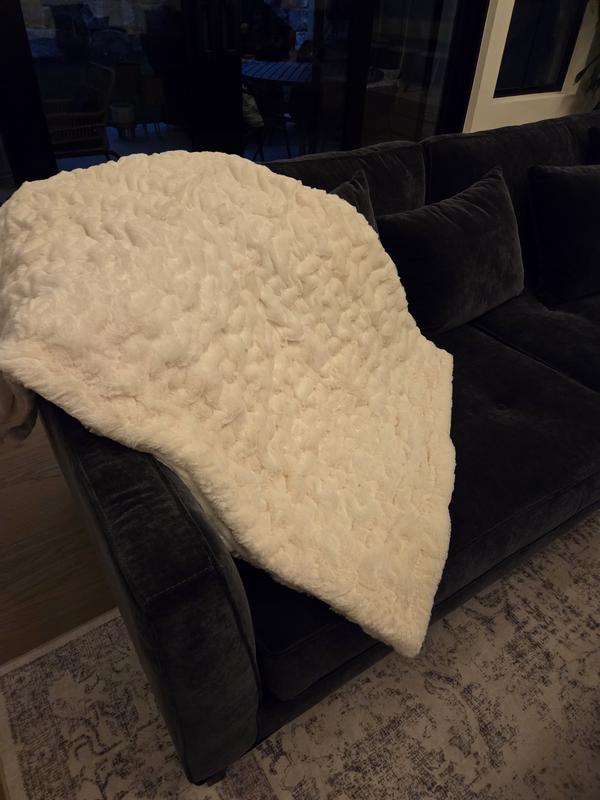 Ruched Reversible Faux-Fur Throw, 50" x 60"