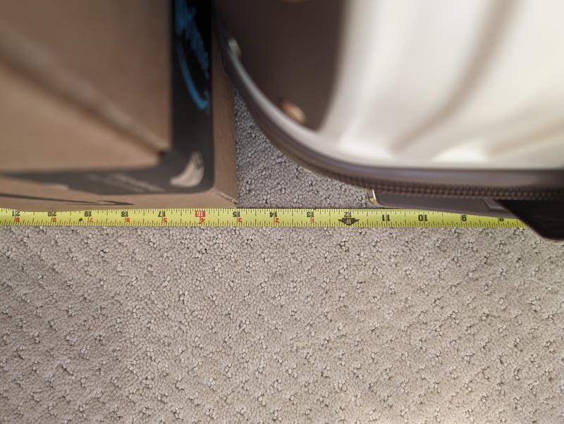 Bag dimensions measured by pressing the bag between a wall and a rigid box and measuring the distance between the wall and the nearest box surface. All measurements recorded in US inches with a Stanley 12 ft tape measure.