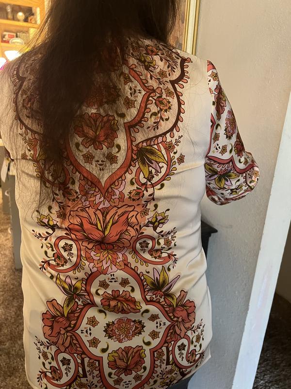 売れ筋商品|||ジェイエムコレクション カットソー トップス レディース Women's Printed Satin V-Neck Long-Sleeve Top, Exclusively at Macy's Teal Spark JM Collection Women's Long Sleeve Printed V-Neck Satin Top