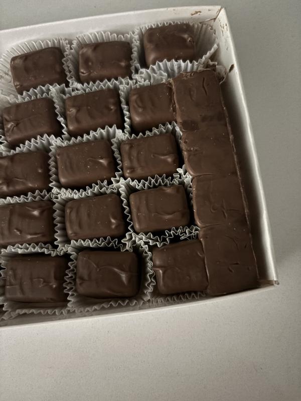 The last row had melted together. I ordered two boxes and the other one I gave as a gift. It felt like a hard block of chocolate but I didn’t unwrap it. In Florida, chocolates need to be sent on ice.