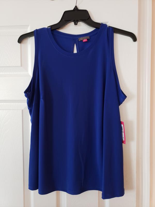 売れ筋商品|||ヴィンスカムート カットソー トップス レディース Women's Crewneck Split Back Keyhole Tank Top Classic Navy Vince Camuto Women's Crewneck Split Back Keyhole Tank Top