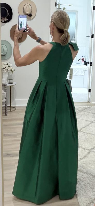 Eliza J Women's Bow-Trim Halter Pleated Taffeta Gown - Macy's