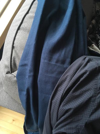 color comparison - gray sofa, navy/gray shirt