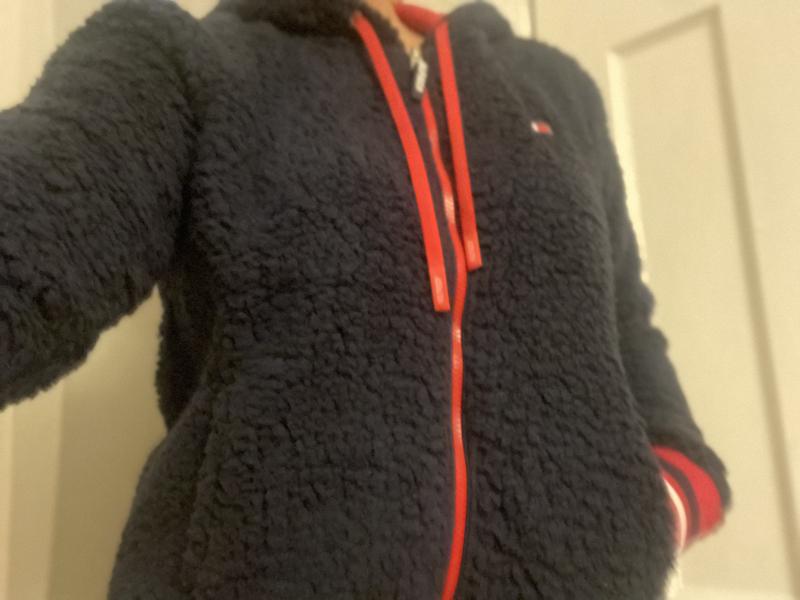 Cute navy Sherpa hooded jacket