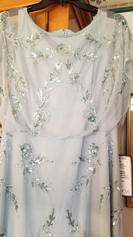 beaded chiffon blouson dress in mist by adrianna papell JOLENE / Strapless Wedding Dress with Plunge Neckline main image 0
