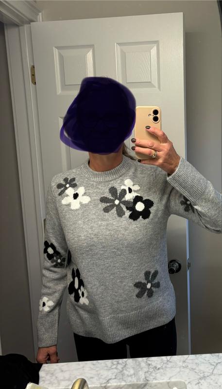 Women's Flower Patterned Knit Crewneck Sweater