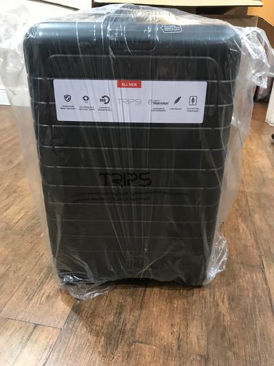 fresh out of the packaging! amazing quality luggage with really cool features.