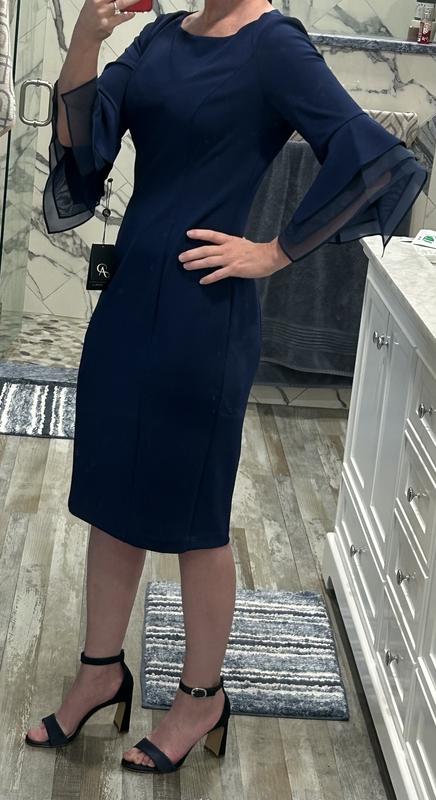 Adrianna Papell Women's Tiered-Cuff 3/4-Sleeve Sheath Dress - Macy's
