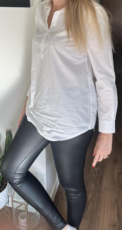 Untucked works well for a looser fit.