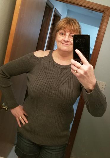 Cold Shoulder Ribbed Sweater - Gray