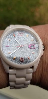 Coach Greyson Watch store With 36mm Silver Sparkey Face & Soft Pink Ceramic Bracelet